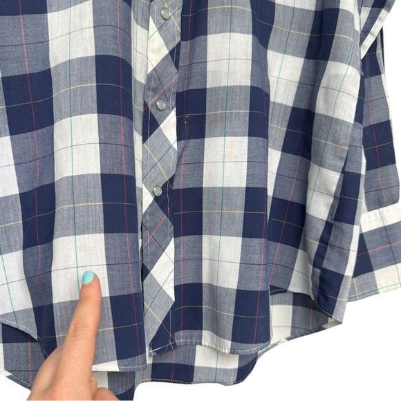 Vintage Plaid Western Pearl Snap Shirt Size Medium Blue Cowboy 70s 80s - Picture 7 of 10